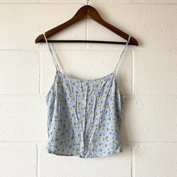 Stradivarius Blue Floral Boho Cottage Core Spaghetti Strap Tank Top Women's L - Picture 1 of 4